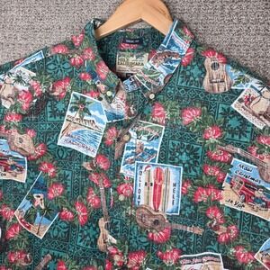 Reyn Spooner Mele Kalikimaka Hawaiian Christmas Shirt XXL Green Classic Fit Mens